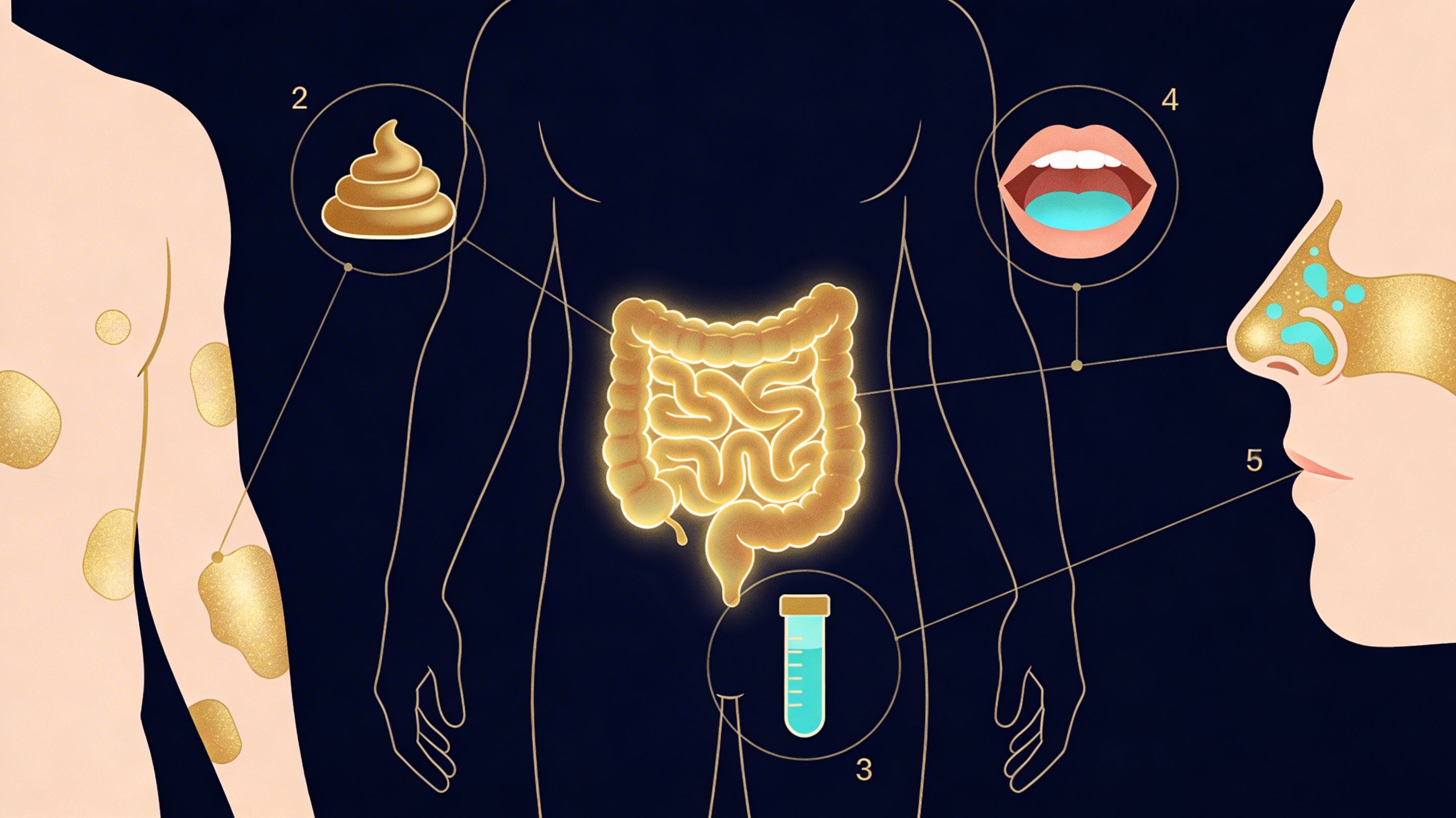 Illustration of five anatomical microbiome diagnostic sites